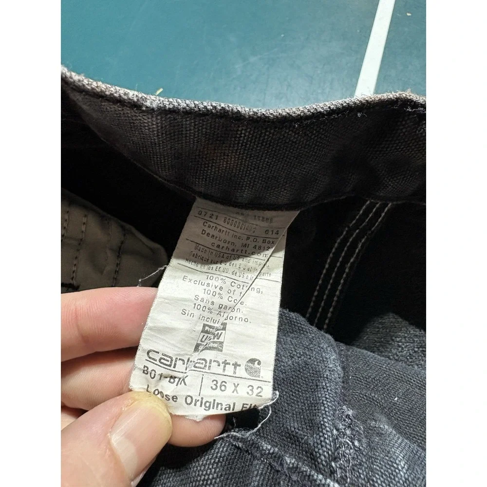Vintage Carhartt Double Knee Pants Size 32x28 Faded Black BLK B01 Distressed USA - Picture 10 of 16
